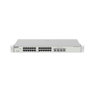 RG-NBS3200-24GT4XS-P-V2 Switch PoE+ Géré Cloud affichant 24 ports Ethernet PoE+ et les quatre slots 10G SFP+ pour les applications d'entreprise et de vidéosurveillance Ruijie.